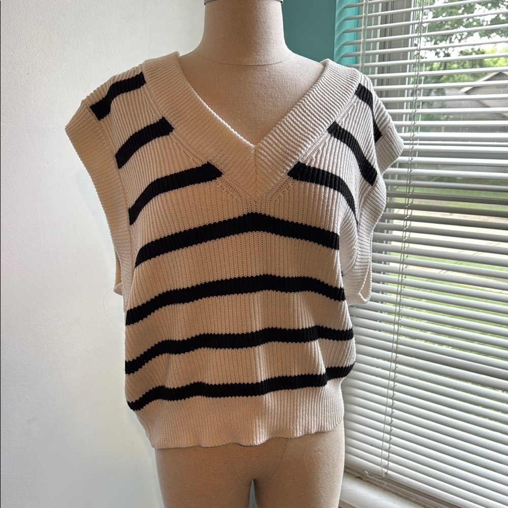 English Factory Black and Cream V-Neck Sweater